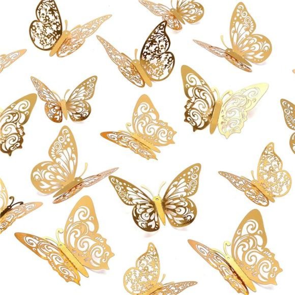 72 Pcs Gold Butterfly Decorations 3D  Wall Decor, Butterfly Birthday Party - Picture 1 of 6